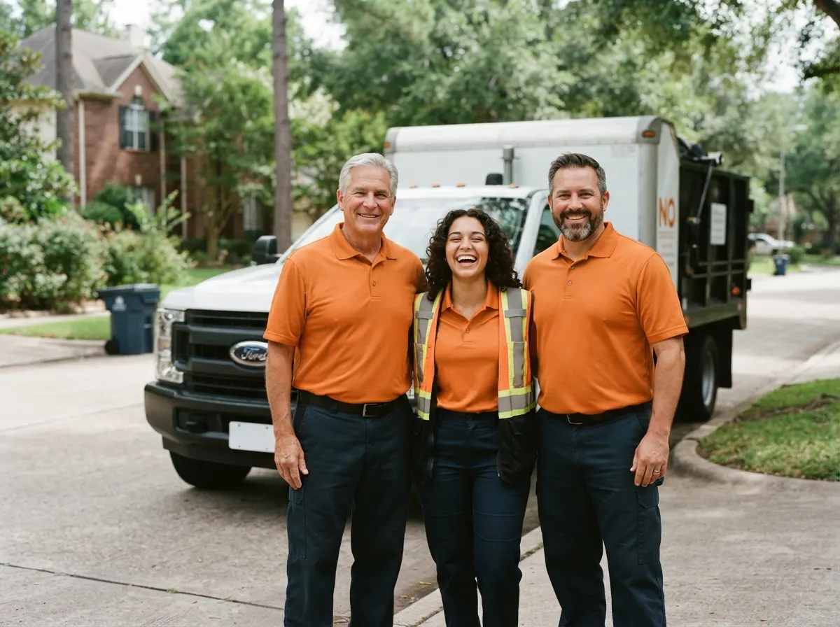 Red Oak Dumpster Rental garbage collection service team in Houstan, TX